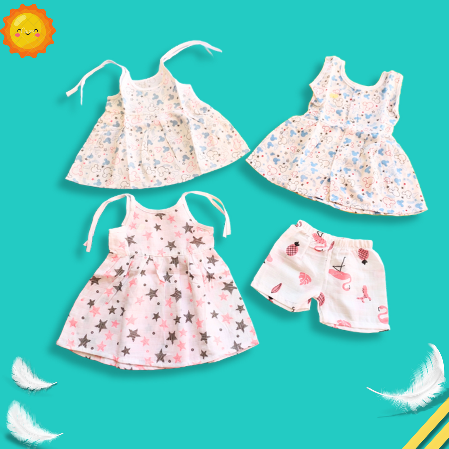 Girl baby dress combo | 4 piece at 499 | 3 to 6 months
