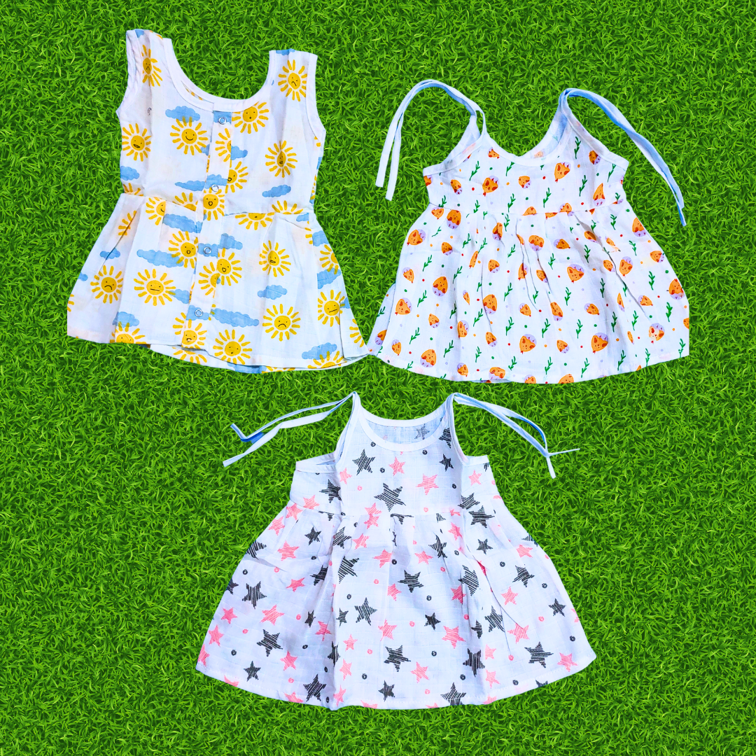 Girl baby- 3 dress combo | Organic cloth | 0-3 months