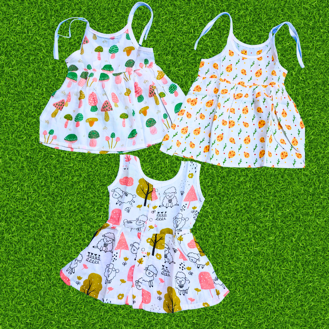 Girl baby- 3 dress combo | Organic cloth | 0-3 months