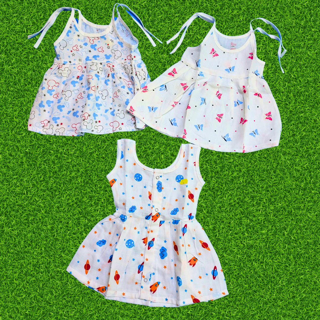 Girl baby- 3 dress combo | Organic cloth | 0-3 months