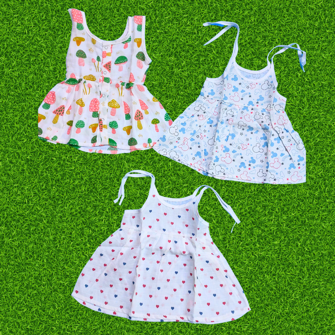 Girl baby- 3 dress combo | Organic cloth | 0-3 months
