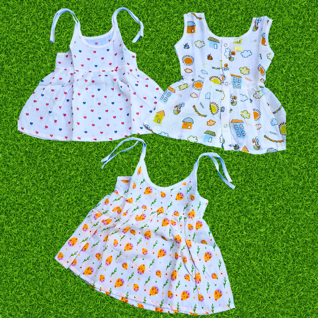 Girl baby- 3 dress combo | Organic cloth | 0-3 months